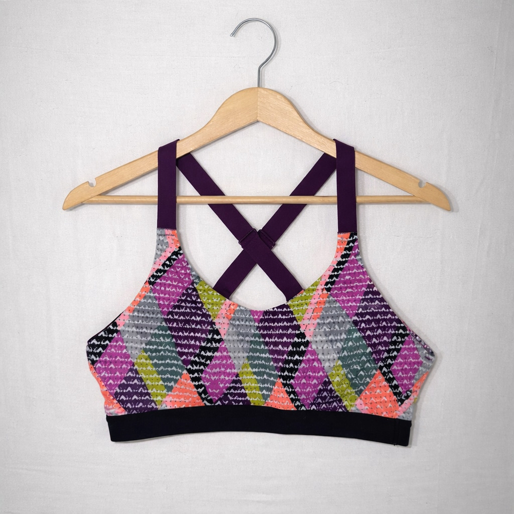 Victoria Sport Lightweight Sports Bra 32B eBayPurple Geometric Diamond Mesh Back